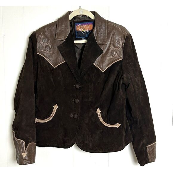 Cripple Creek Leather Jacket Women's XL Brown Cotton Long Sleeve Single-Breasted - Picture 1 of 10